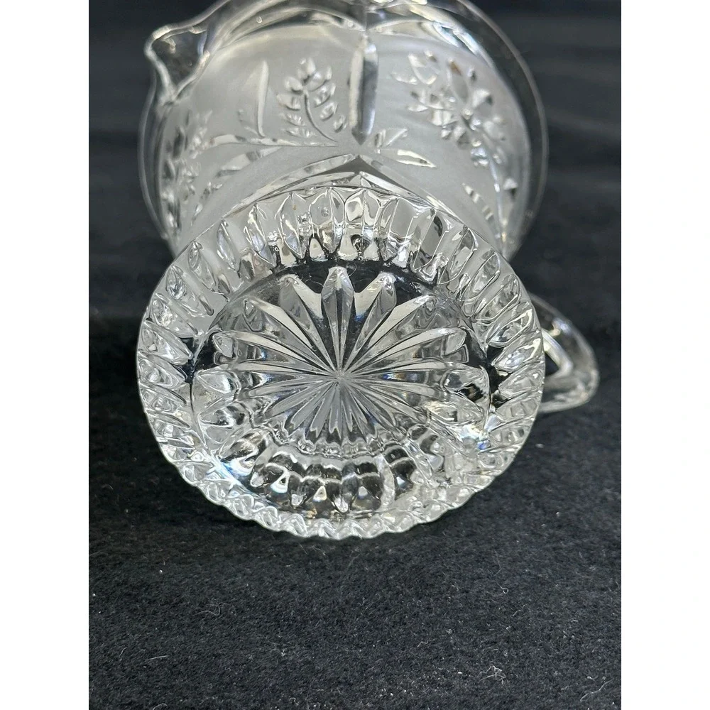 Vintage Frosted Floral Glass Creamer Pitcher Daisy Wheat Cut Design Starburst